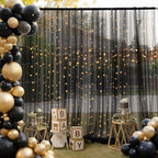 20x10ft Black Tulle Backdrop Curtain with Lights String for Parites, Sheer Backdrop Curtains for Wedding Baby Shower Birthday Party Photo Shoot Decorations - Image 2