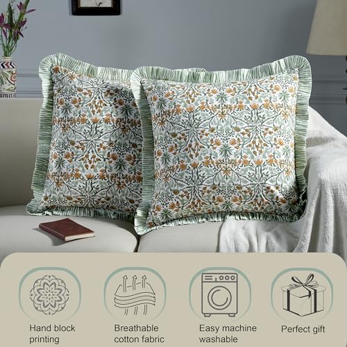 Ridhi Block Print Goldenrod Yellow Throw Pillow Cover 20" x 20" (Pack of 2) Decorative Cushion Covers with Ruffle for Couch, Sofa, Bed, Living Room, Home Decor Gift for Spring, Easter, Valentine - Image 5