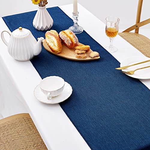 Blue Table Runner Burlap Roll Navy Farmhouse Table Linens 2 Pack 13x84 Inch - Image 5