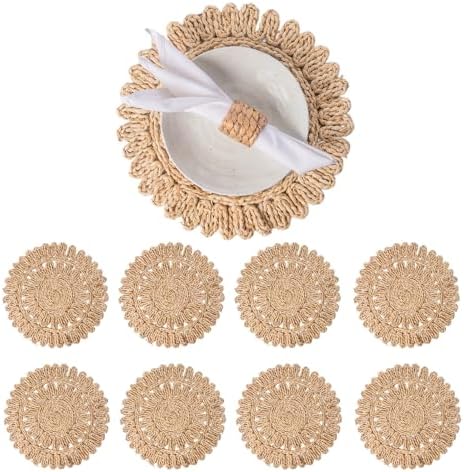 13.8" Set of 8 Round Woven Corn Husk Placemats by Laquedecraft by Laquedecraft