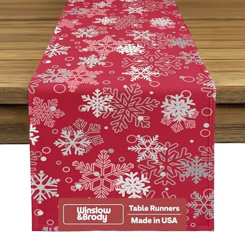 Christmas Table Runners | Red Table Runner | Winter Decorations for Home | Festive Holiday Table Decor | Kitchen Dining Table Runner | Made in The USA | 14" x 108" Long by FabricTextileProductsInc