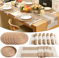 Boho Table Runner and Placemats Set, 6 Sets, Khaki B, 12x72 by Gandeer