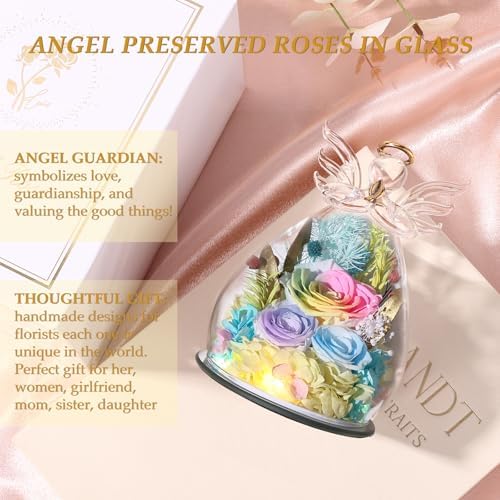 FIACO Gifts for Women Birthday Preserved Rose Forever Flower in Glass Angel Figurines Fresh Flowers for Delivery Prime for Mom Real Orange Roses for Grandma Sister Wife Her from Daughter - Image 6