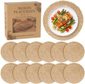 12 Pack 13.8IN Round Woven Placemats, Natural Bulrush Boho Farmhouse Mats by COSINIA