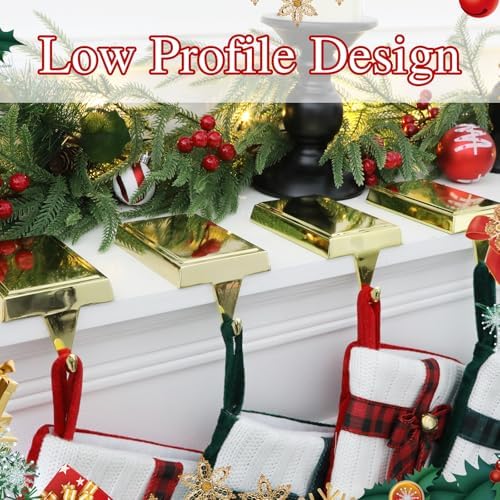 4-Pack Christmas Stocking Holders for Mantel, Weighted Metal Hooks, Gold - Image 2