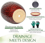 11.8 Inch Flower pots for Indoor Plants,Ceramic Planter with Saucer Drainage Leak-Proof Mesh Gardening Gloves (Diamond Red) - Image 4