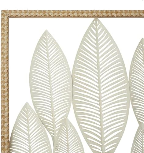 Deco 79 Metal Leaf Home Wall Decor Tall Cut-Out Wall Sculpture with Intricate Laser Cut Designs, Wall Art 22" x 1" x 32", White - Image 2