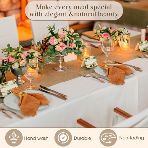 TURSTIN 24 Pieces Cotton Linen Cloth Napkin Handmade Cloth Napkin with Fringe 17 x 17 Inch Soft Dinner Wedding Napkins Square Rustic Fringe Table Napkins for Dinners, Parties, Weddings, Terracotta - Image 6