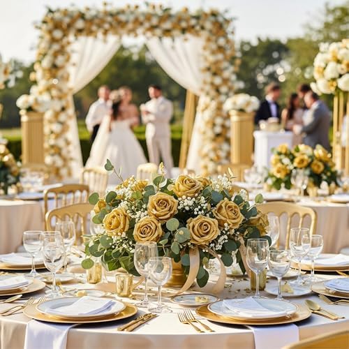 Auihiay 104PCS Gold Rose Artificial Flowers, Fake Roses - Image 3
