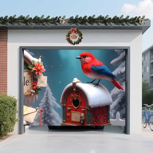 Christmas Garage Door Banner – North Pole Winter Scene with Red Bird, Mailbox & Snowy Decor, Large Waterproof Reusable Outdoor Holiday Mural for Home, Yard & Porch,8 x 7ft/2.4 x 2.1m - Image 4