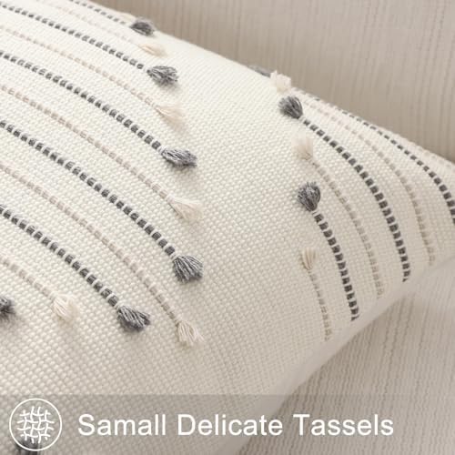 Mecatny Boho Outdoor Throw Pillow Covers 18x18 Set of 2 Beige & Grey - Image 4