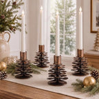 Yungyan 4 Pcs Christmas Pine Cone Taper Candle Holders 3.1 Inch Christmas Pinecone Candle Holder Metal Rustic Candlestick Holder Vintage Distressed Table Centerpiece for Xmas Holiday Farmhouse Decor by Yungyan