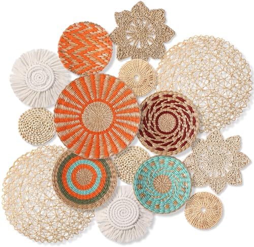 Anglechic 15 Pcs Boho Rattan Wall Baskets Hanging Decor, Orange Style by Anglechic