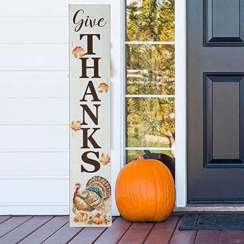 Glitzhome 42"H Thanksgiving Wooden Give Thanks Porch Sign, Vertical Farmhouse Hanging Sign Pumpkin Turkey Porch Décor for Fall Harvest Thanksgiving Autumn Indoor Outdoor Decorations - Image 2