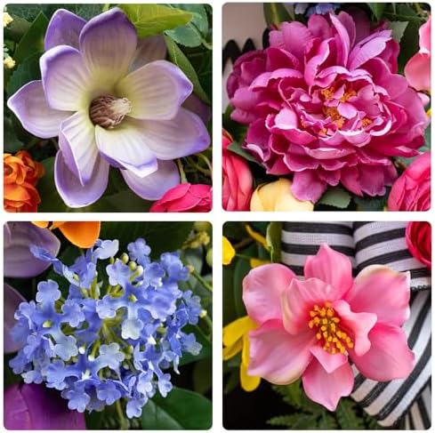 Pinkpuii Spring Wreaths for Front Door Outside– 24 Inch Spring Door Wreath with Pink Peonies, Roses,Blue Hydrangeas&Yellow Tulips,Colorful Welcome Summer Wreaths for Front Door Porch & Entryway Decor - Image 3