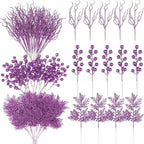 75 Pcs Christmas Glitter Branches 3 Styles Artificial Christmas Picks Berries Stems Pine Needles Floral Twig Spray for Xmas Tree Ornaments DIY Wreath Garland(Purple) by Craftsatin