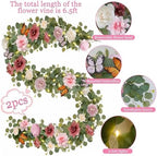 2PCS 13Ft Artificial Eucalyptus Garland with Flowers Lights for Wedding - Image 3