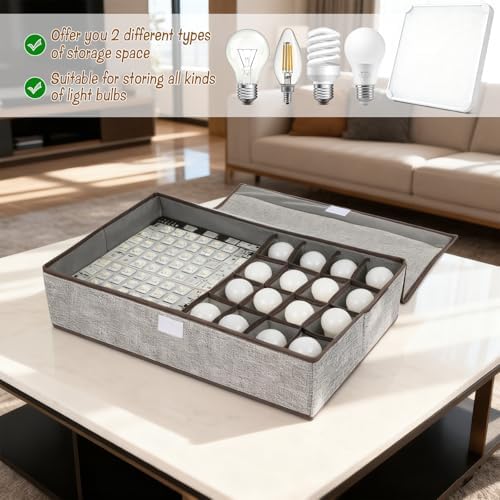 2 Pcs Light Bulb Organizer Storage Box Ornament Light Bulb Storage with 17 Dividers Fits Various Standard Bulbs Dustproof Fabric Case for Home - Image 6