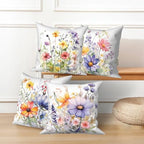 4 Pcs/Set Floral Pillow Covers Wild Flowers Sage Green Leaves Colorful Plants Vintage Throw Pillow Covers for Outdoor Home Couch Sofa Bedroom Farmhouse Decorative, 22"x22" - Image 4