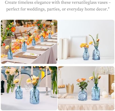 Glass Bud Vases Set of 64 - Blue Assorted Small Mini Glass Vases for Flowers, Crystal Vintage Vase Set, Bulk Centerpieces for Table Décor, Wedding, Home and Events (Blue, 64 Pcs) - Image 2