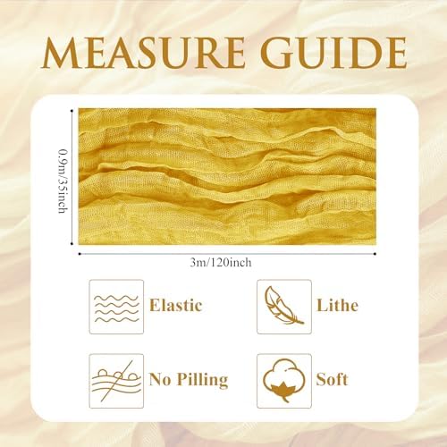 Cheesecloth Table Runner 10FT 12Pcs Gold Boho Gauze Rustic Sheer Runners - Image 2