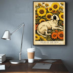 Chinese Lunar Year Of The Dog Wall Art – White Dog and Sunflower Painting for Bedroom Living Room and Gallery Decor – Fun Home Print Decoration Posters 24X36 in Black Framed - Image 6