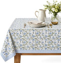 Floral Rectangle Table cloth | 100% Cotton Hand Block Printed Thanksgiving Spring Table Cover| Dust Proof Wrinkle Resistant, for Dining , Kitchen, Festive, Parties, Weddings (Blue White, 72x120 inch) by THEJAIPURFOLK