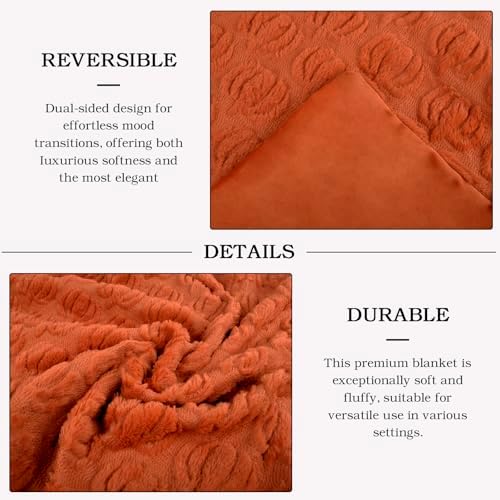 Fall Halloween Pumpkin Throw Blanket - Rust Red Autumn Decor for Couch Bed - Image 4