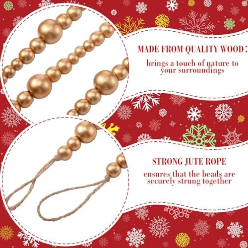 Giegxin 1 Pcs 32.8 ft 4th of July Wooden Bead Garland Patriotic Hanging Garland Farmhouse Beads Decor for Independence Day Mantel Table Party Wall Home Decorations (Gold) - Image 3