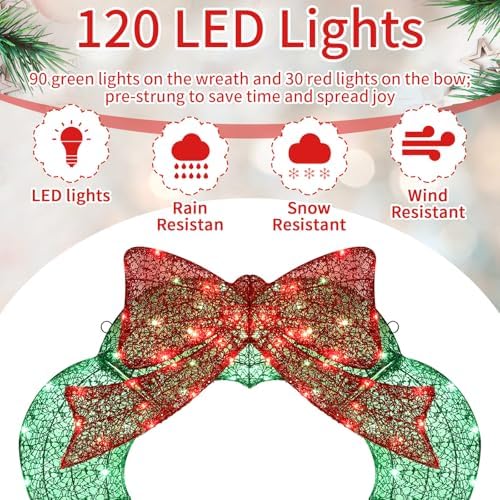 Baquler 36 Inch Lighted Christmas Wreath Outdoor Decoration - Image 3