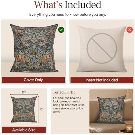 William Morris Peacock and Dragon Blue Tapestry Throw Pillow Cover 16 x 16 - Image 6