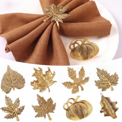 Patelai 24 Pieces Fall Thanksgiving Napkin Ring Set Pumpkin Napkin Holder by Patelai