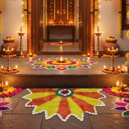 Duraaamo Diwali Rangoli Mat 26x19 Inch, Indian Lotus Rug - Image 4