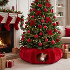 Thyle Christmas Cat Tunnel Bed, Burgundy, 2.4ft X 2.4ft X 11.8in, Velvet - Image 4