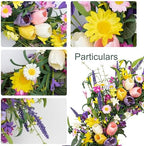 LLZLL Spring Wreath 22 inch Indoor Summer Wreaths Artificial Spring Wreaths for Front Door, Tulip Wreath with Daisy and Lavender for Home Holiday Decor - Image 5
