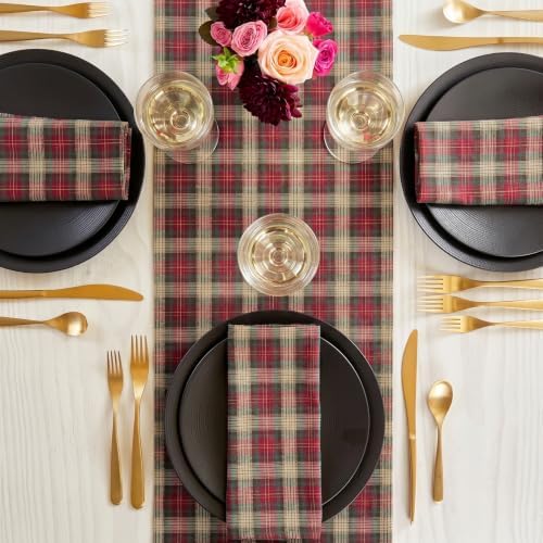 Solino Home 100% Pure Linen Table Runner Brown, Hunter's Plaid 14 x 132 in - Image 4