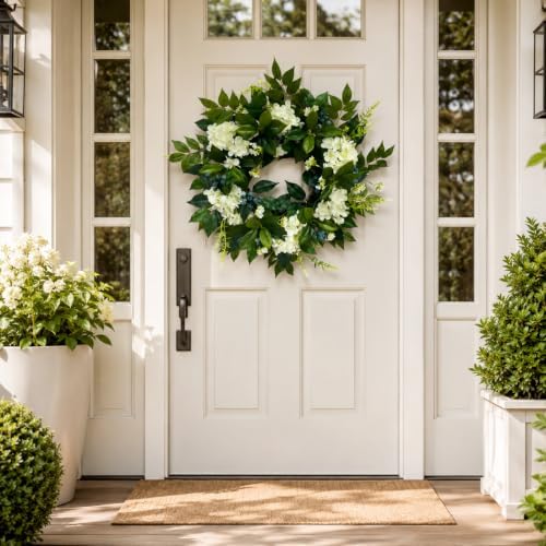 Svndlyn 22 Inch Lighted White Hydrangea Wreath with Timer, 2 Light Modes - Image 5