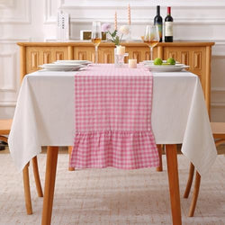 Pink White Plaid Gingham Ruffle Table Runner Cabinet Cover 13"x120" by KMASANIJI