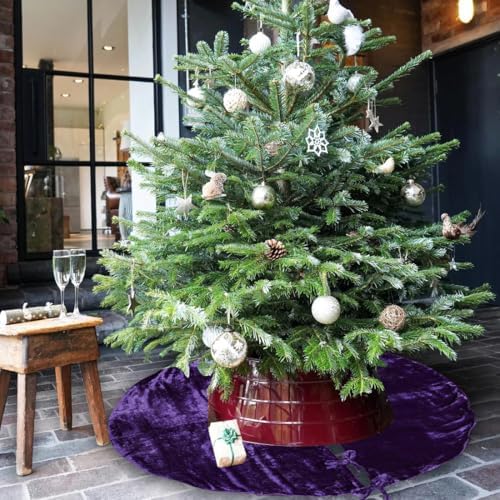 Sophia-Art Christmas Tree Skirt, Luxury Velvet Plush Skirt, Xmas Decoration Holiday Party Décor, Soft Velvet Home Décor Merry Christmas Party Christmas Tree Decorations (Purple,14 Inch) - Image 4