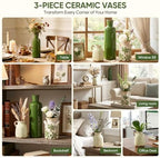 Ceramic Vases Set of 3,Green & Beige Farmhouse Vintage Rustic Vase - Image 4