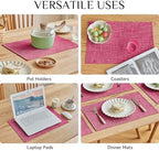 Softalker Faux Linen Cloth Placemats Set of 12-12 x 18 Inch, Pink - Image 5