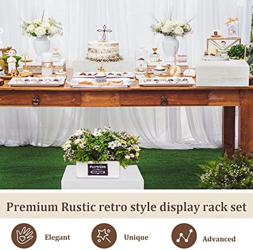 Roowest 4 Pack Wooden Display Risers, Rustic Cake Stands, Vintage White - Image 6