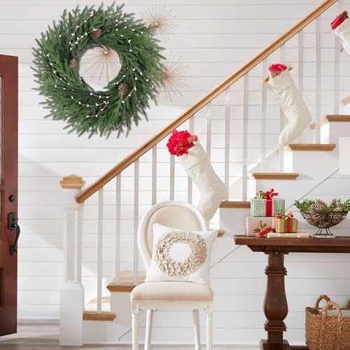 26 Inch Christmas Wreath, Christmas Wreaths for Front Door, Pine Wreath with Pine Cones Berries for Indoor Outdoor Wall Mantle Door Decor - Image 3