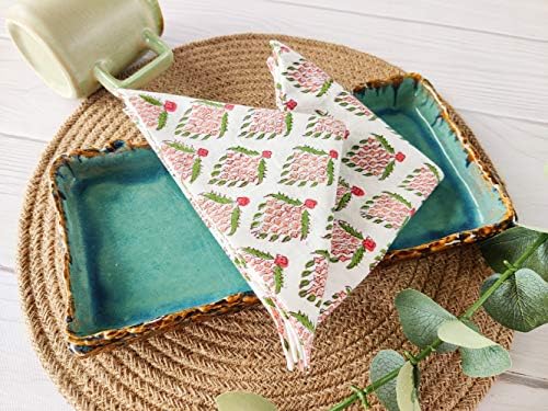 Craftbot Washable Cotton Print Napkins 18x18 inches - Set of 6 - Everyday Use or Dinner Party and Events - Off White Indian Block Printed Fabric - Image 3