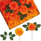 InnoGear Artificial Flowers, 100 Pcs Shades of Orange Rose Foam Fake Roses Bulk with Stems for Autumn Fall Decoration DIY Wedding Bouquets Centerpieces Bridal Shower Party Christmas Tree by InnoGear