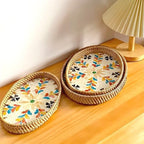 i-lan 3-Pack Oval Rattan Serving Trays with Mother of Pearl Inlay, 13/12/11 Inch Woven Platters for Home Decor, Coffee Table, Display, and Entertaining - Image 5