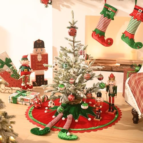 Valery Madelyn 48" Red Green Elf Christmas Tree Skirt for Tree Decorations - Image 3