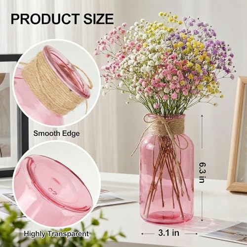 Mason Jars for Centerpiece Glass Flower Bud Vase Pink Vases, 12 Pc - Image 2