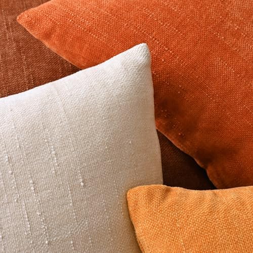 Set of 4 Soft Textured Decorative Throw Pillow Covers 20x20 Inch Cozy Farmhouse Cushion Cover Square Accent Pillow Cases for Bed Couch Sofa Living Room, Burnt Orange - Image 6