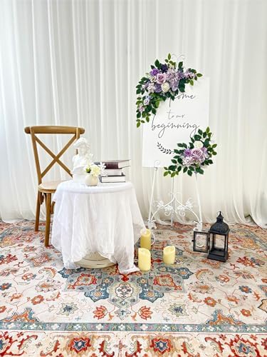 Odouzy Pack of 2 Wedding Arch, Artificial Flowers, Wedding Decor，Flower Garland Be Suited to Banquet, Party, Reception Entrance Welcome Sign and Background Decoration (Purple) - Image 2